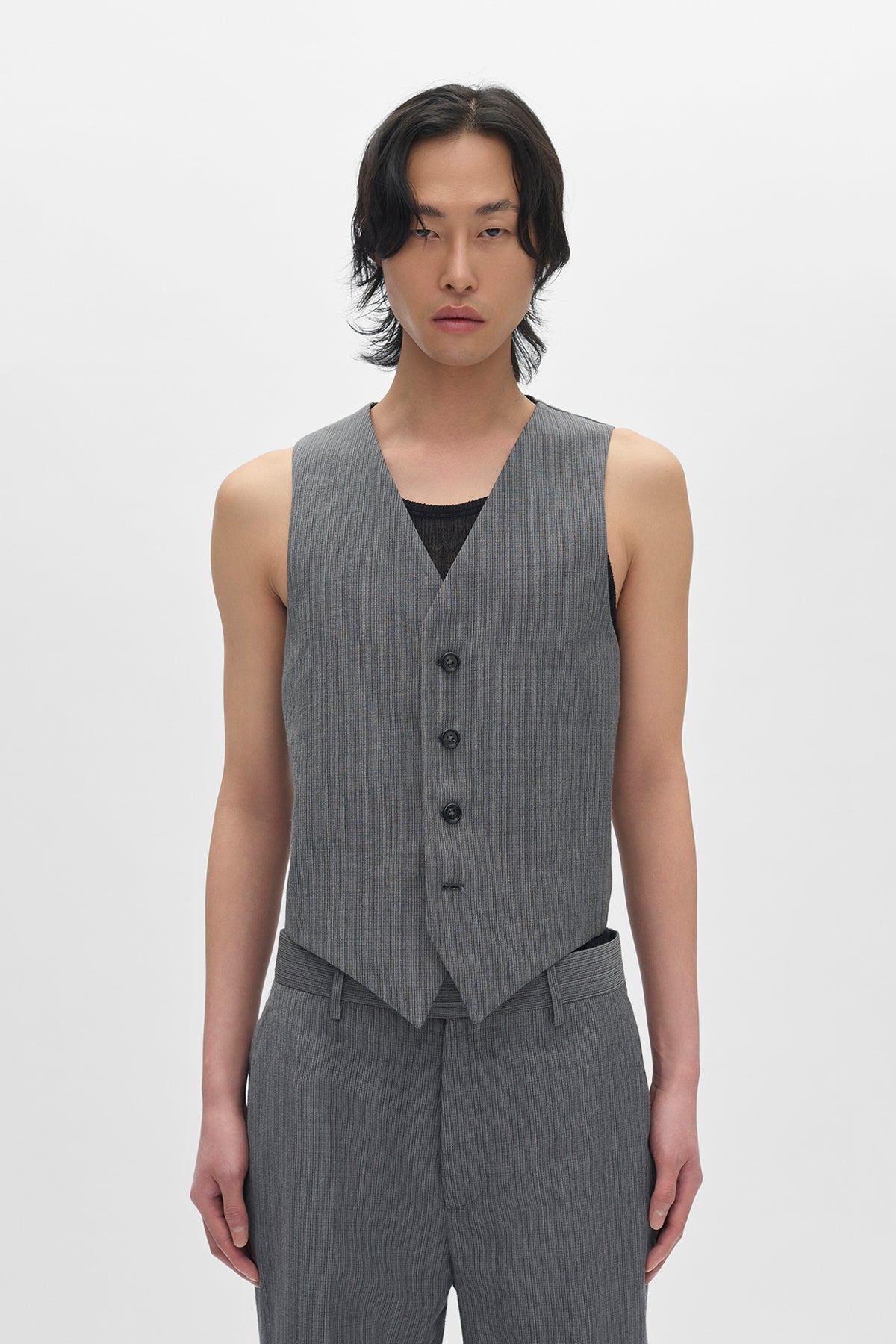 ANN DEMEULEMEESTER leather vest silver トップス ANN DEMEULEMEESTER