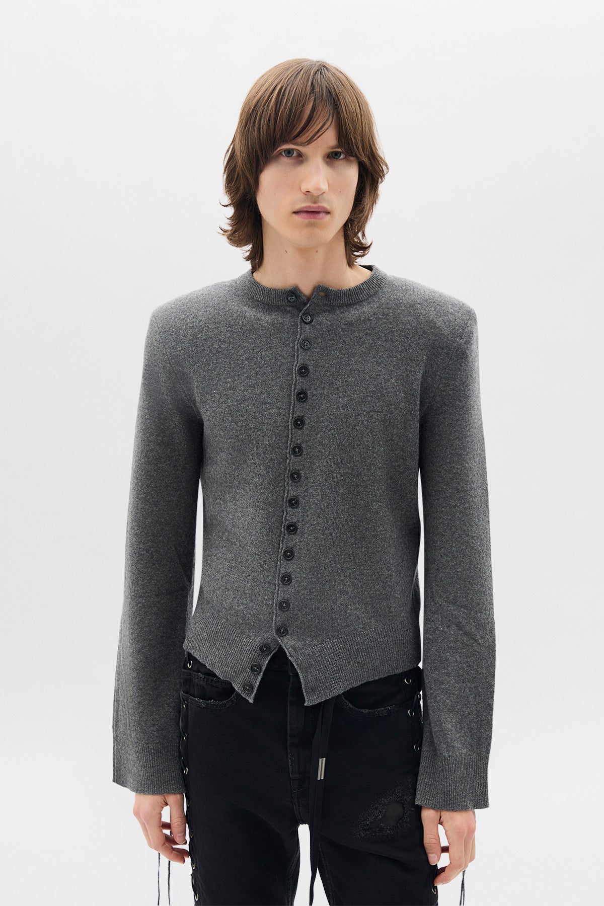 トップス archive ann demeulemeester cardigan Ann Demeulemeester // Black Cashmere Blend V-Neck Cardigan – VSP