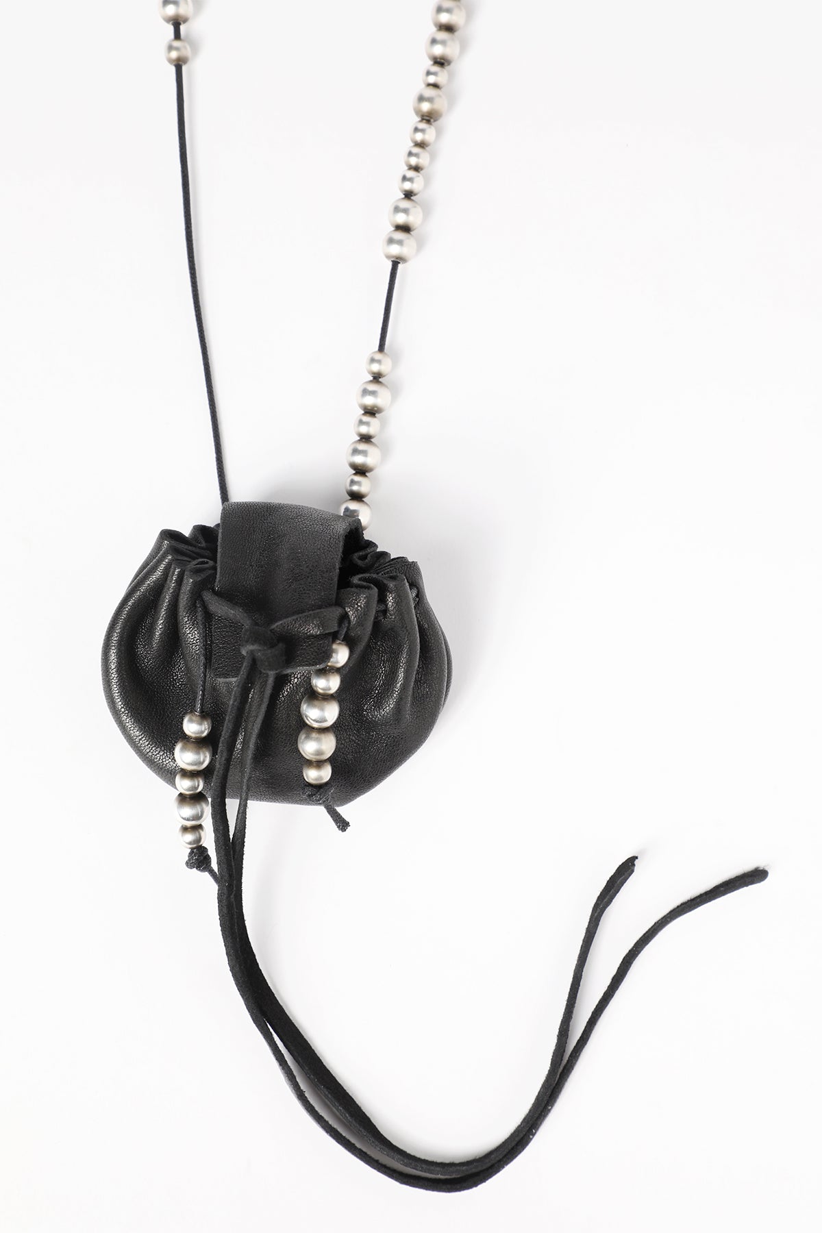 Sindri Silver Necklace With Small Leather Bag Pendant