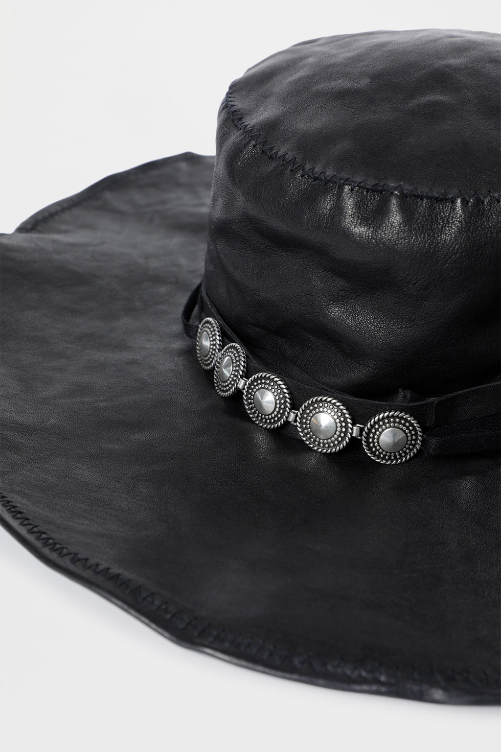 Tias Large Leather Hat With Studs