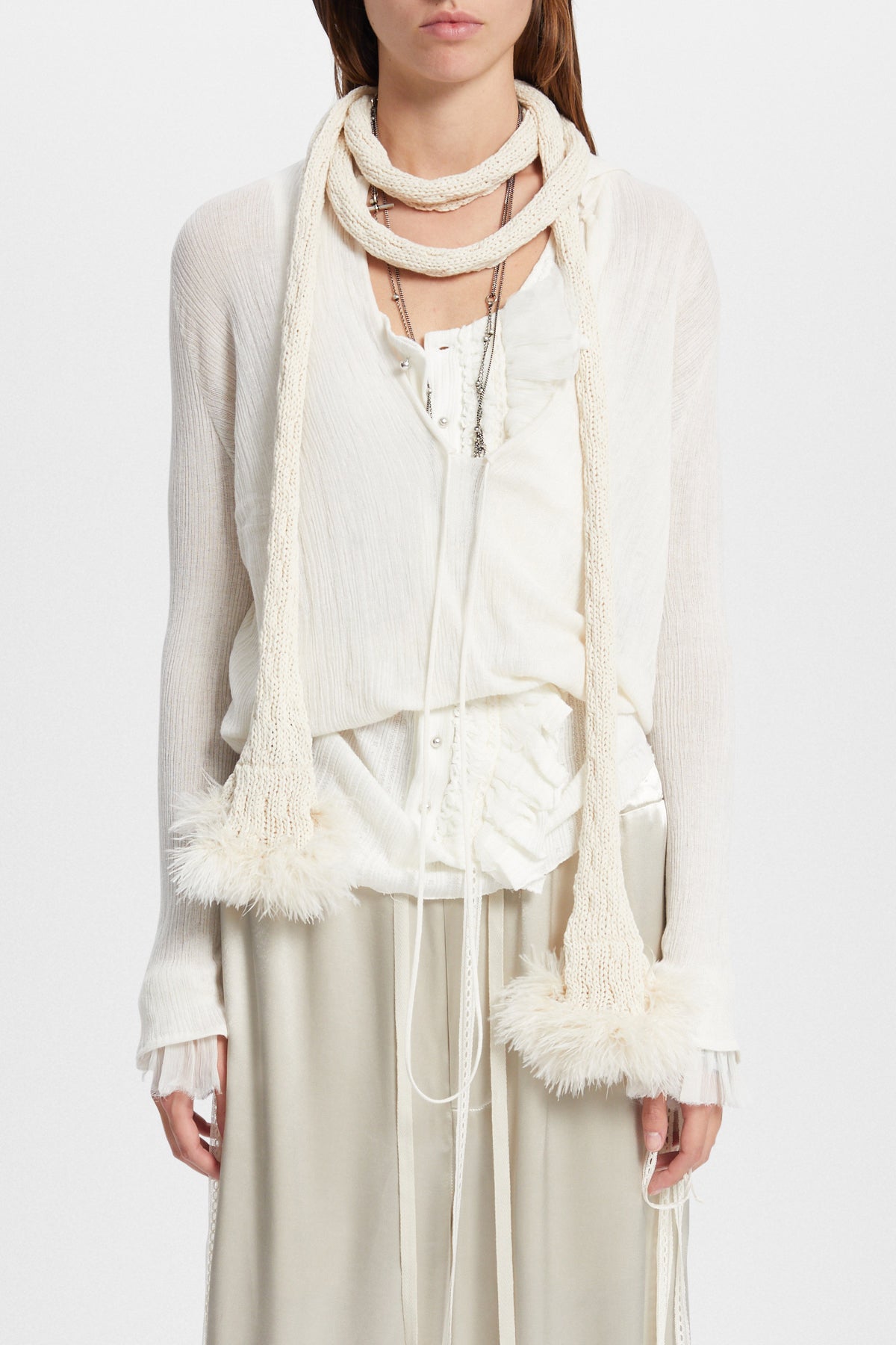 Rae Ribbed Scarf With Feathered Ruffles