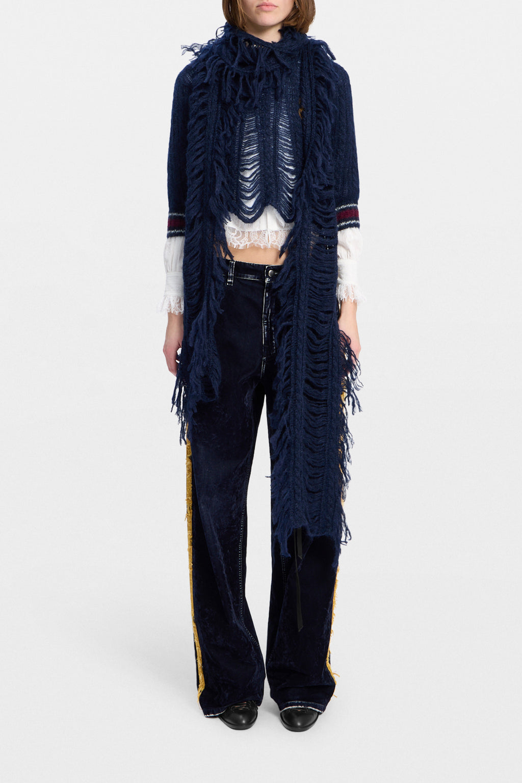 Drina Cable Knit Ladder Stitch Fringed Scarf