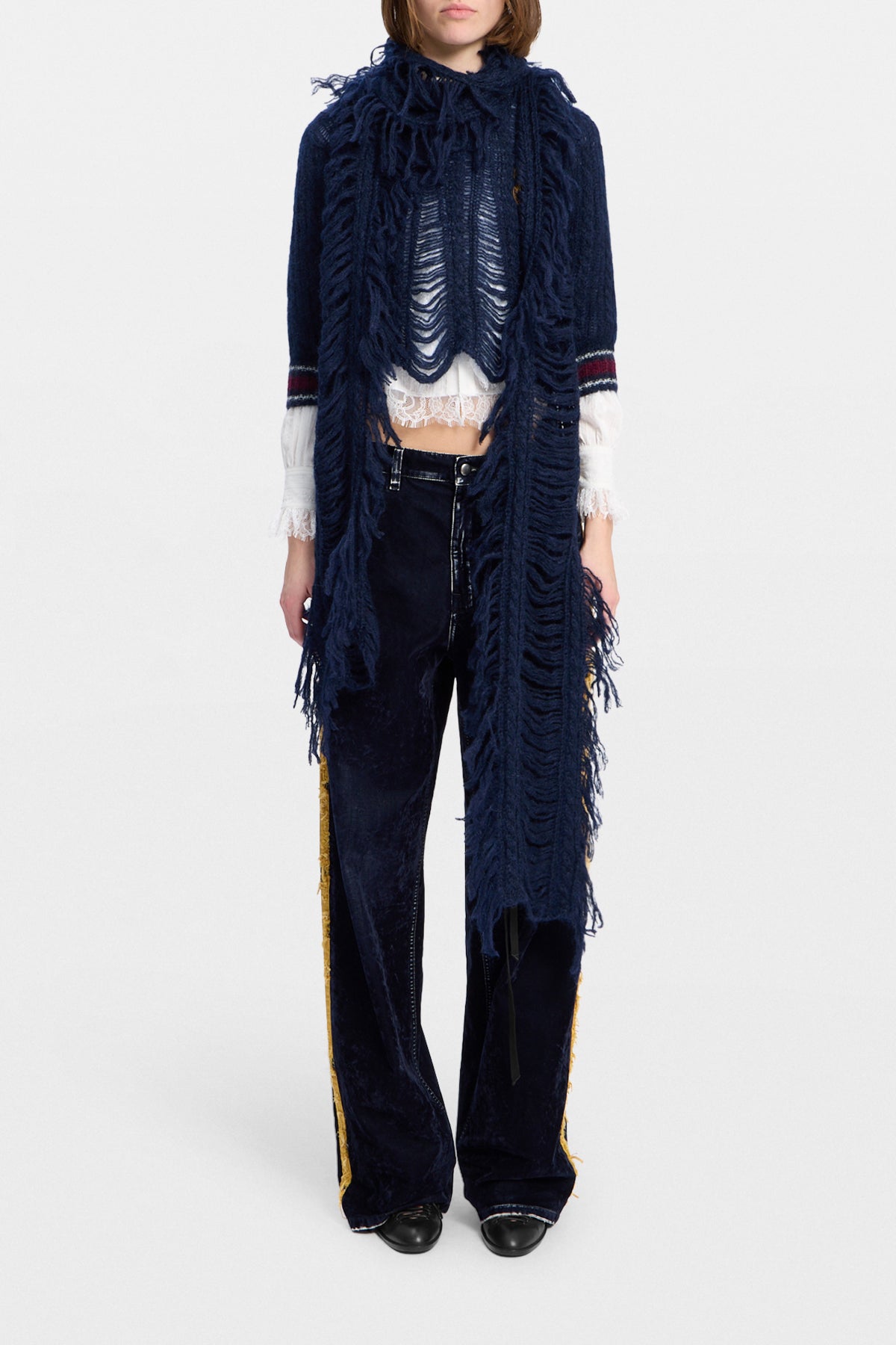 Drina Cable Knit Ladder Stitch Fringed Scarf