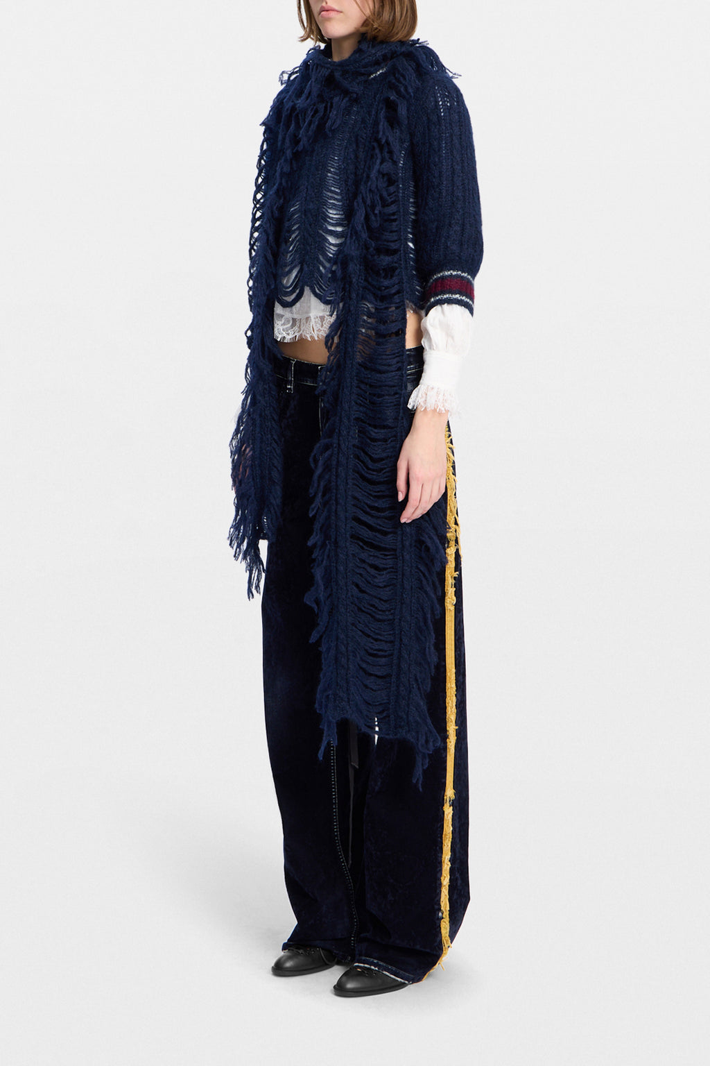 Drina Cable Knit Ladder Stitch Fringed Scarf