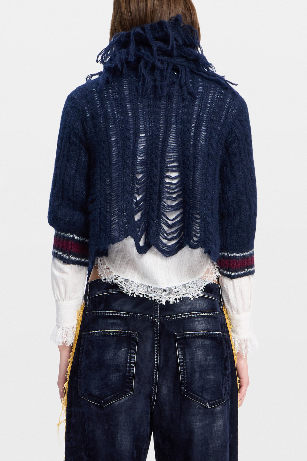 Drina Cable Knit Ladder Stitch Fringed Scarf