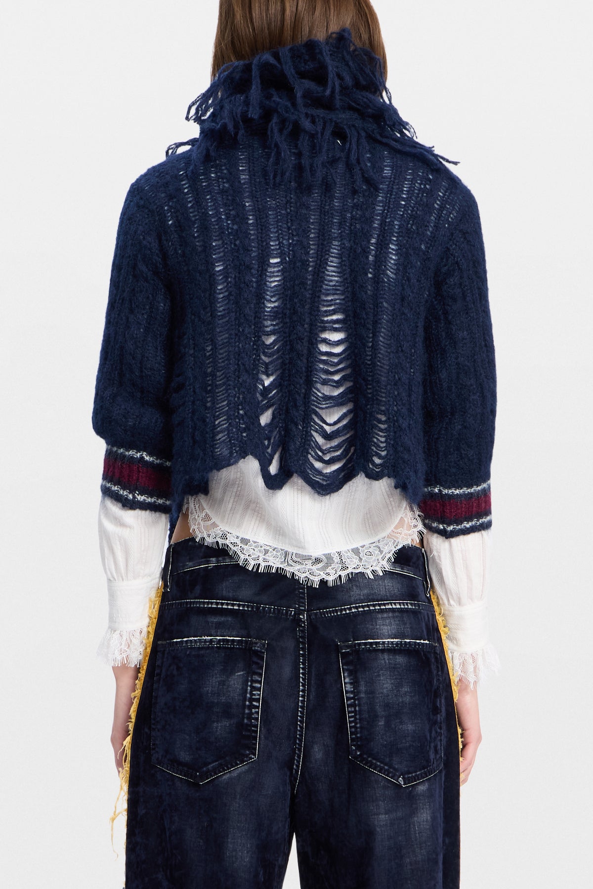 Drina Cable Knit Ladder Stitch Fringed Scarf
