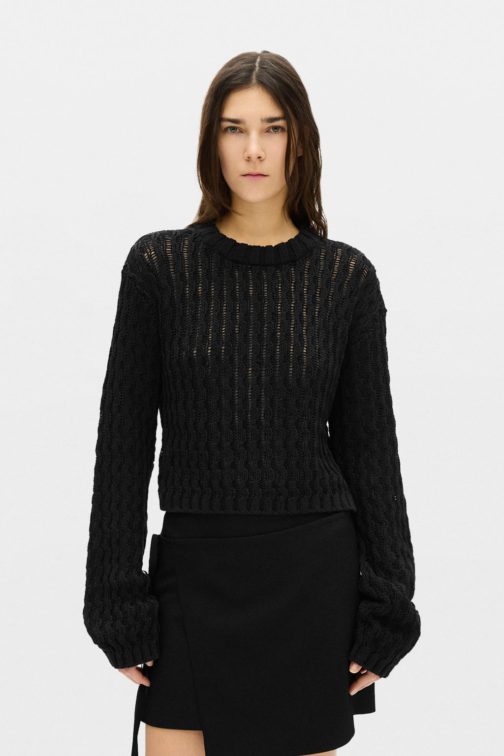 Reza Twisted Rib Cropped Crew Neck Sweater
