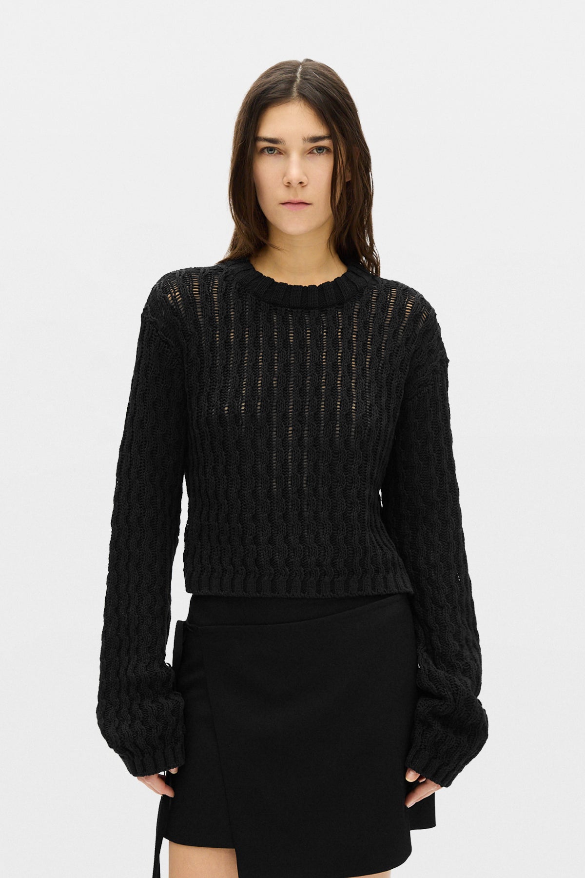 Reza Twisted Rib Cropped Crew Neck Sweater