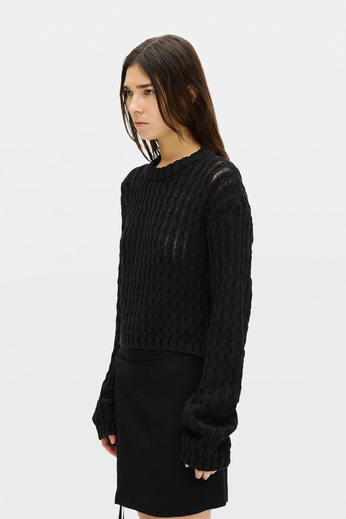 Reza Twisted Rib Cropped Crew Neck Sweater