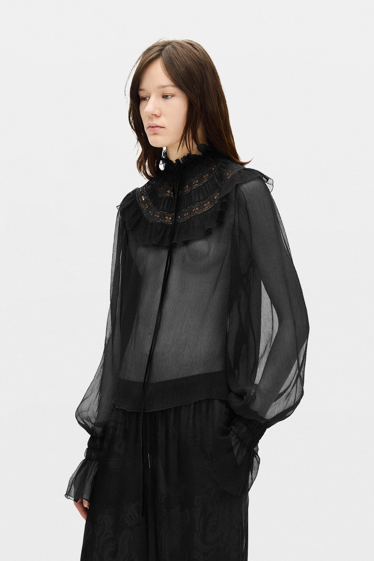 ANN DEMEULEMEESTER コットン 比翼 黒 ドレス 長袖 シャツ 女性用トップス – Ann Demeulemeester