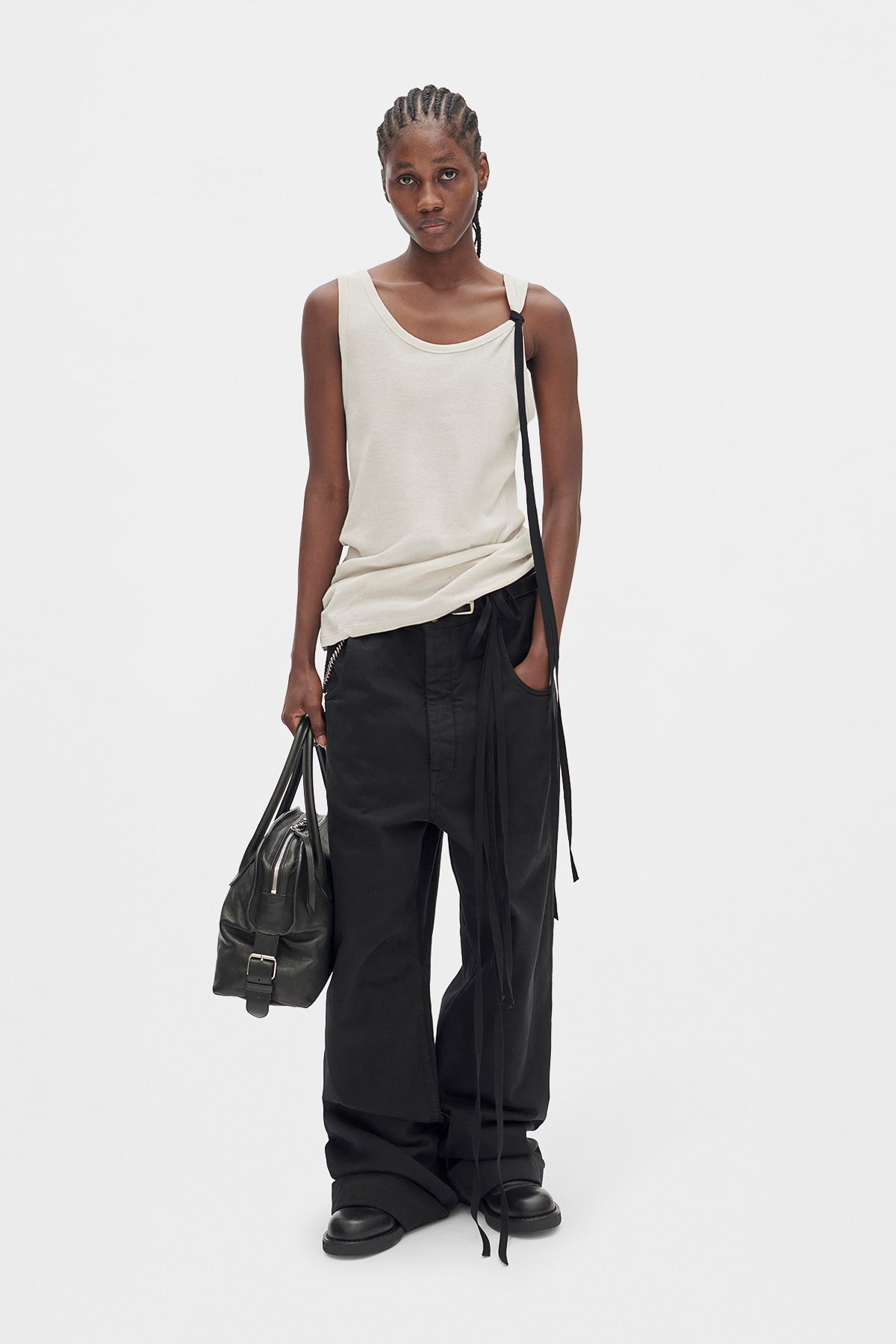 ANN DEMEULEMEESTER タンクトップ ブラック ANN DEMEULEMEESTER ブラックタンクトップ XS Ann