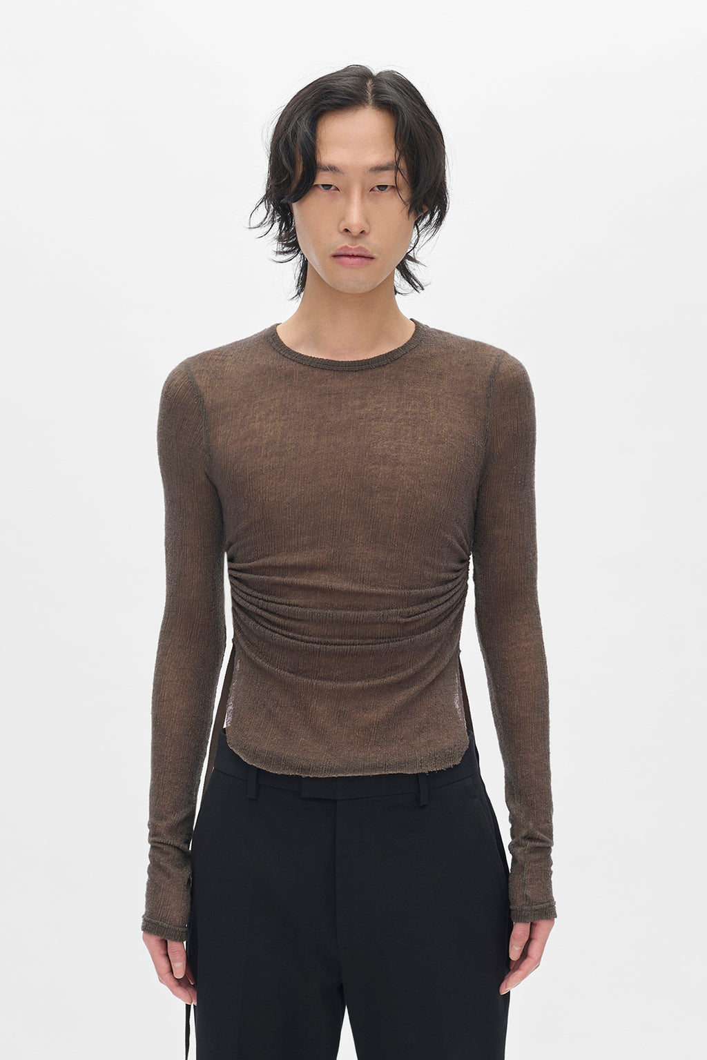 Brando Wrinkled Cropped Long Sleeve Top