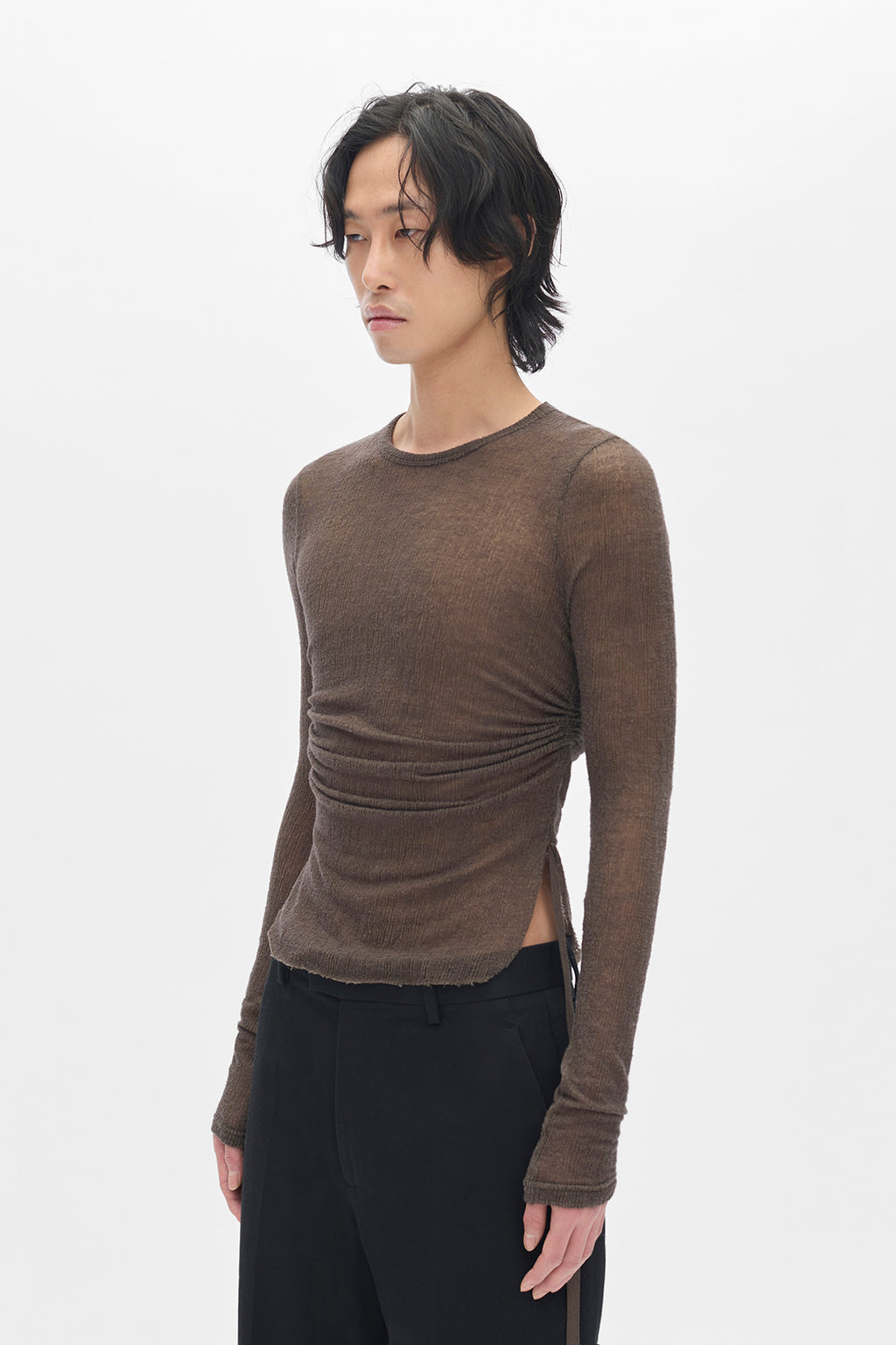 Brando Wrinkled Cropped Long Sleeve Top
