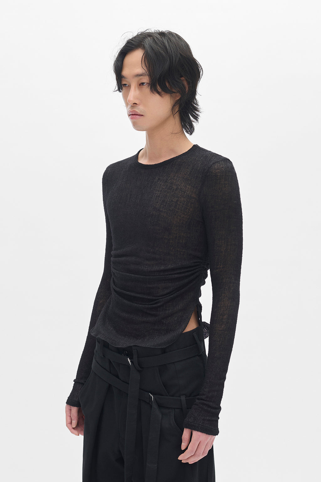 Brando Wrinkled Cropped Long Sleeve Top