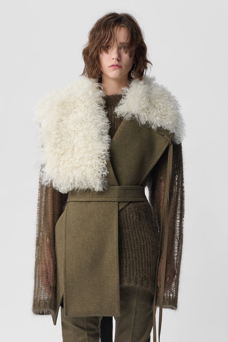 Manon Asymmetric Plastron With Fur Collar