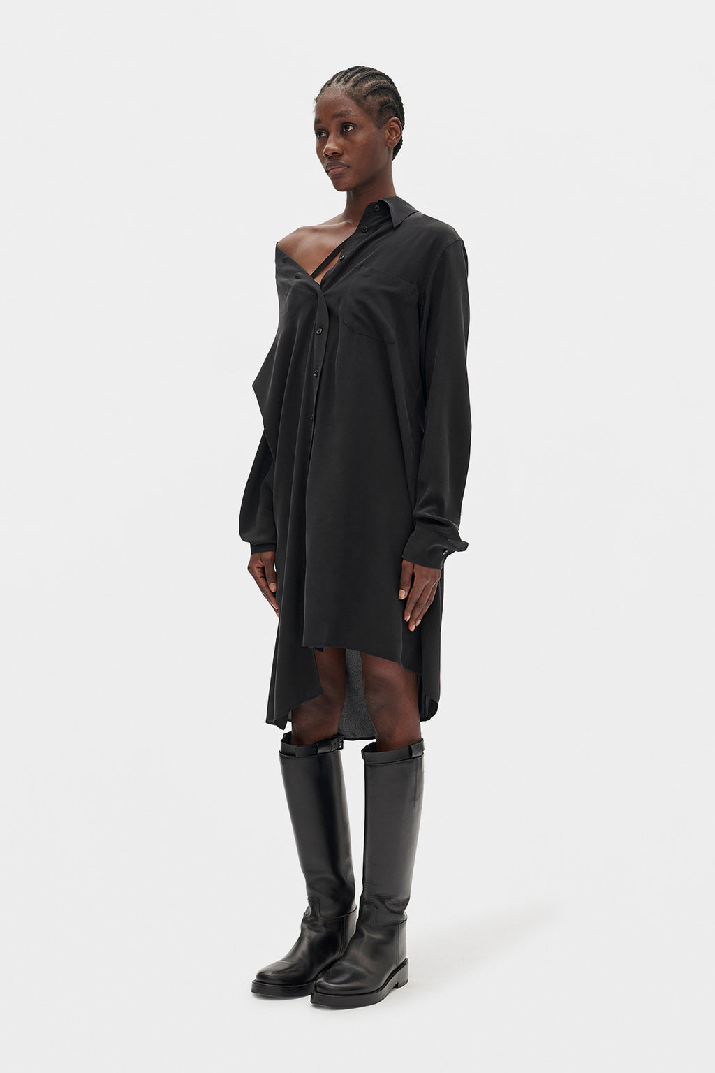 فستان قميص هالينا بكتف متساقط 