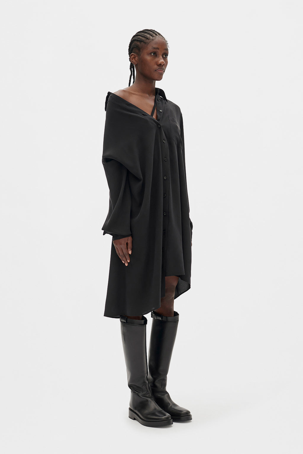 فستان قميص هالينا بكتف متساقط 