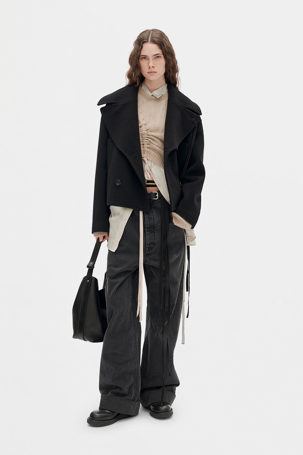 ANN DEMEULEMEESTER 変形 ロングコート 多ベルト ユニセックス ANN DEMEULEMEESTER 20-21AW Coat Jasmin Black | HUES 福岡