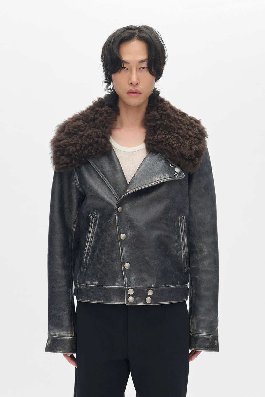 Binus Distressed Shearling Leather Jacket