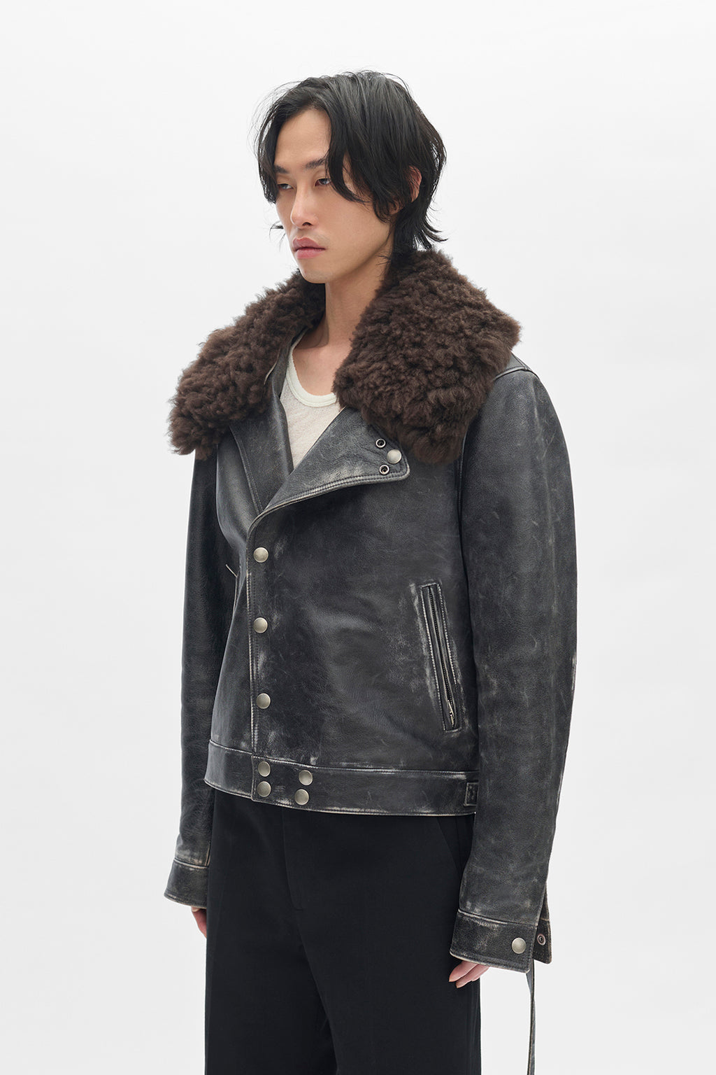 Binus Distressed Shearling Leather Jacket