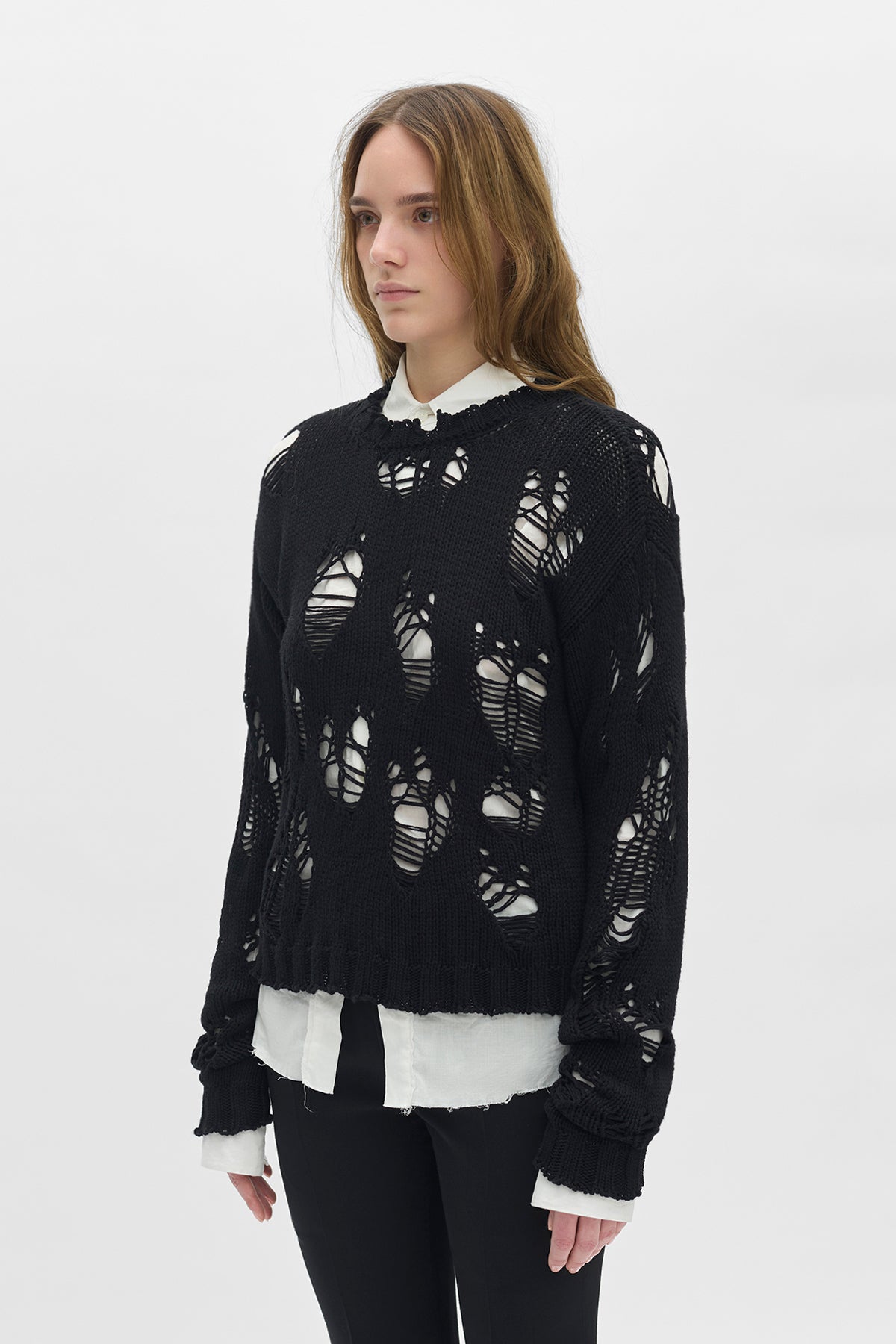 ann demeulemeester トレーナー Digna Distressed Comfort Crew Neck Sweater – Ann Demeulemeester