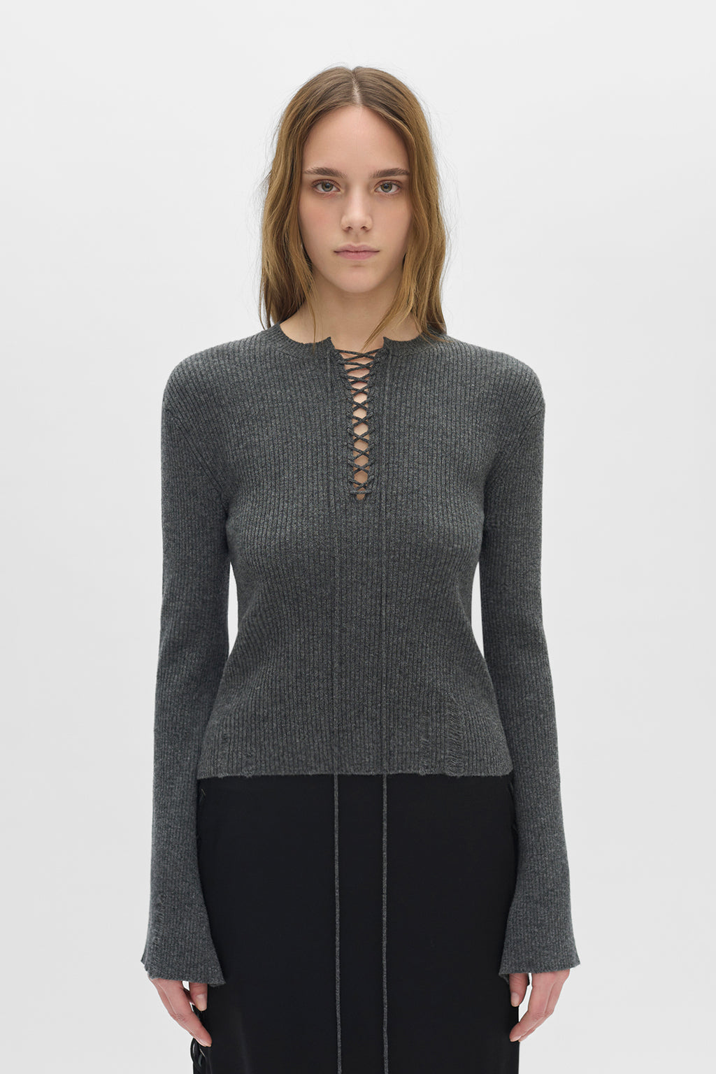Fanja Cropped Laced Up Serafino Sweater