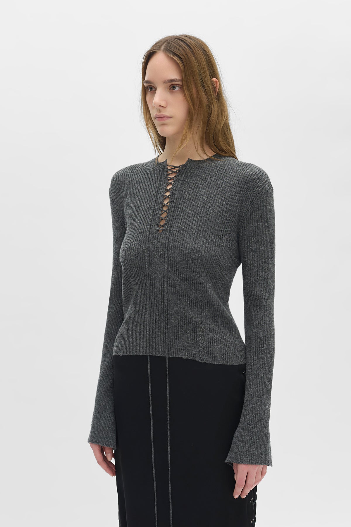 Fanja Cropped Laced Up Serafino Sweater – Ann Demeulemeester