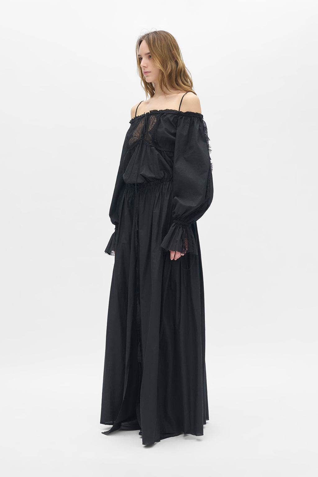 Meen Long Dress With Distressed Lace