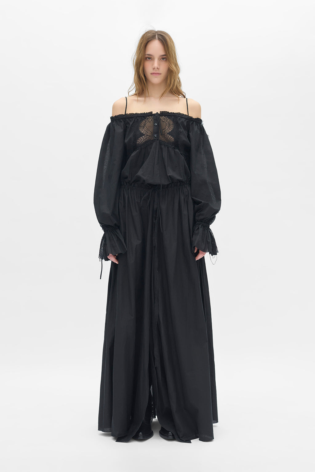 Meen Long Dress With Distressed Lace