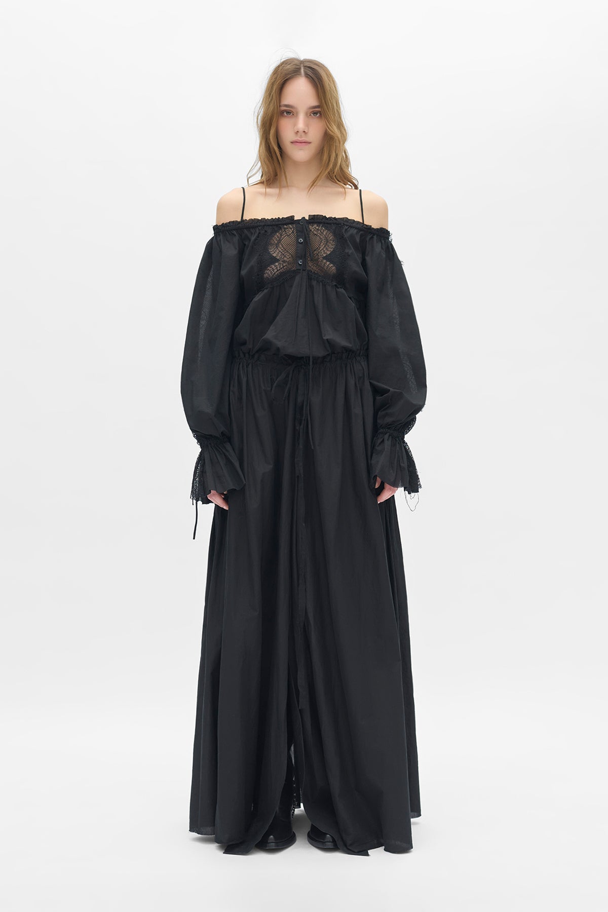 Meen Long Dress With Distressed Lace