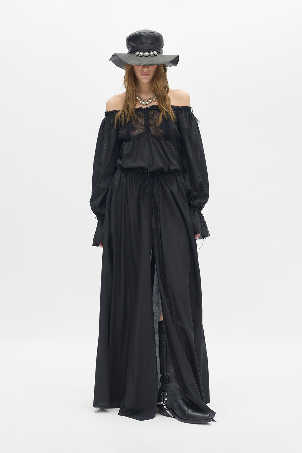 Meen Long Dress With Distressed Lace