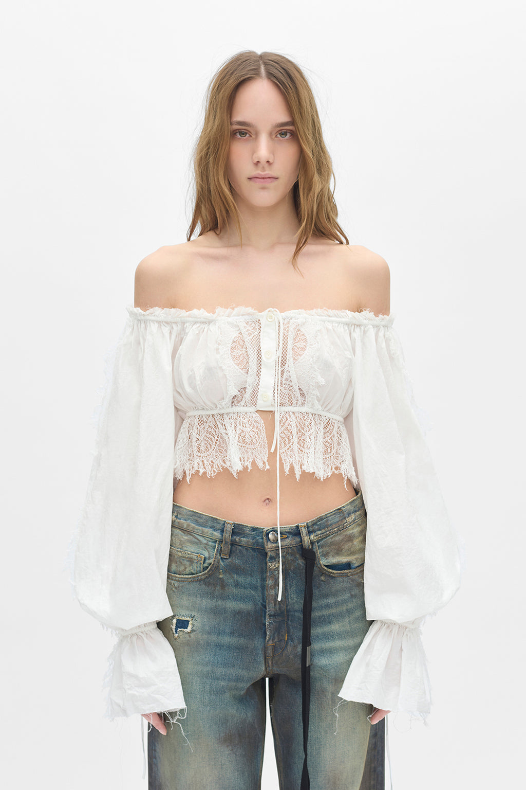 Jorunn Crop Top With Distressed Lace Details