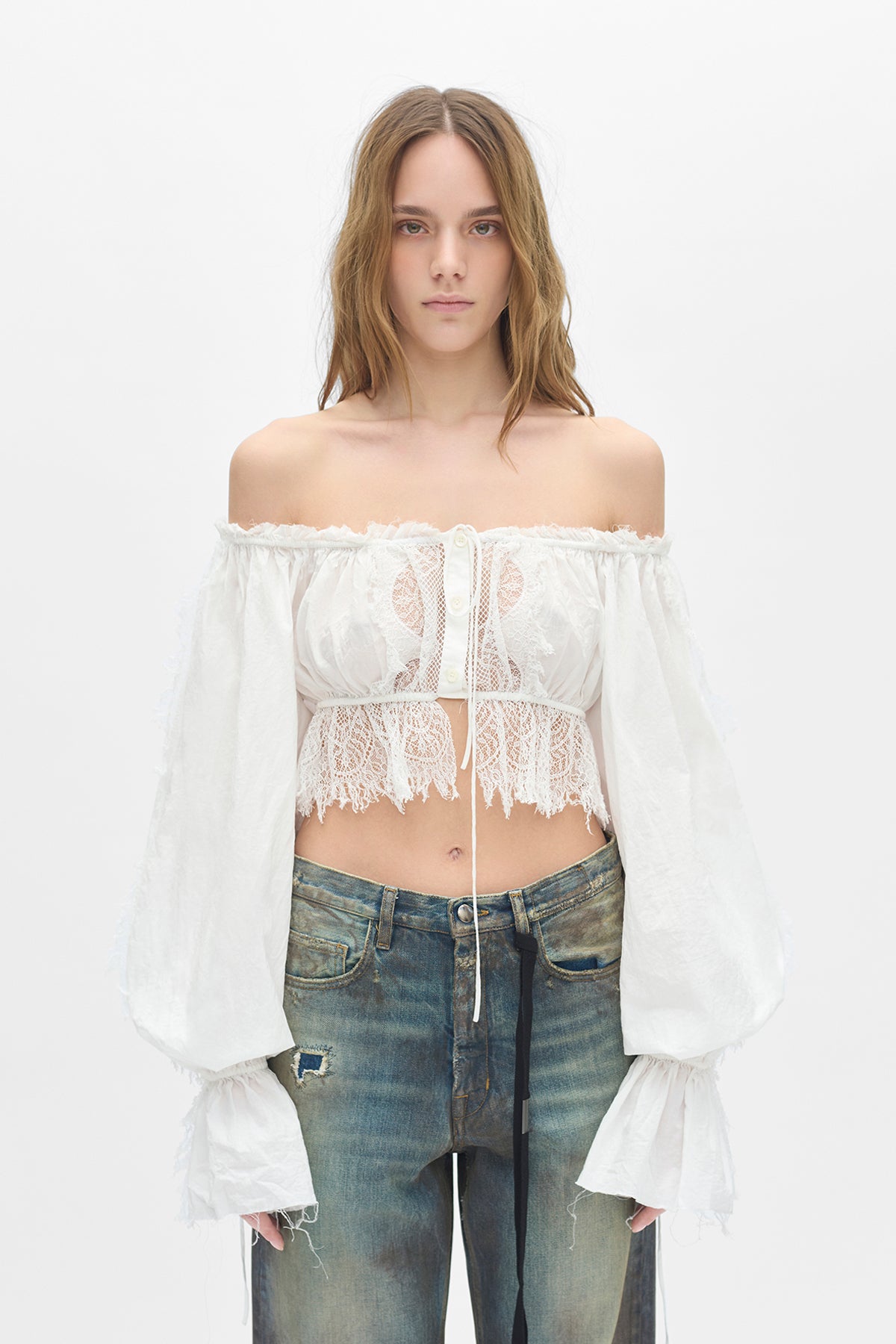 Jorunn Crop Top With Distressed Lace Details