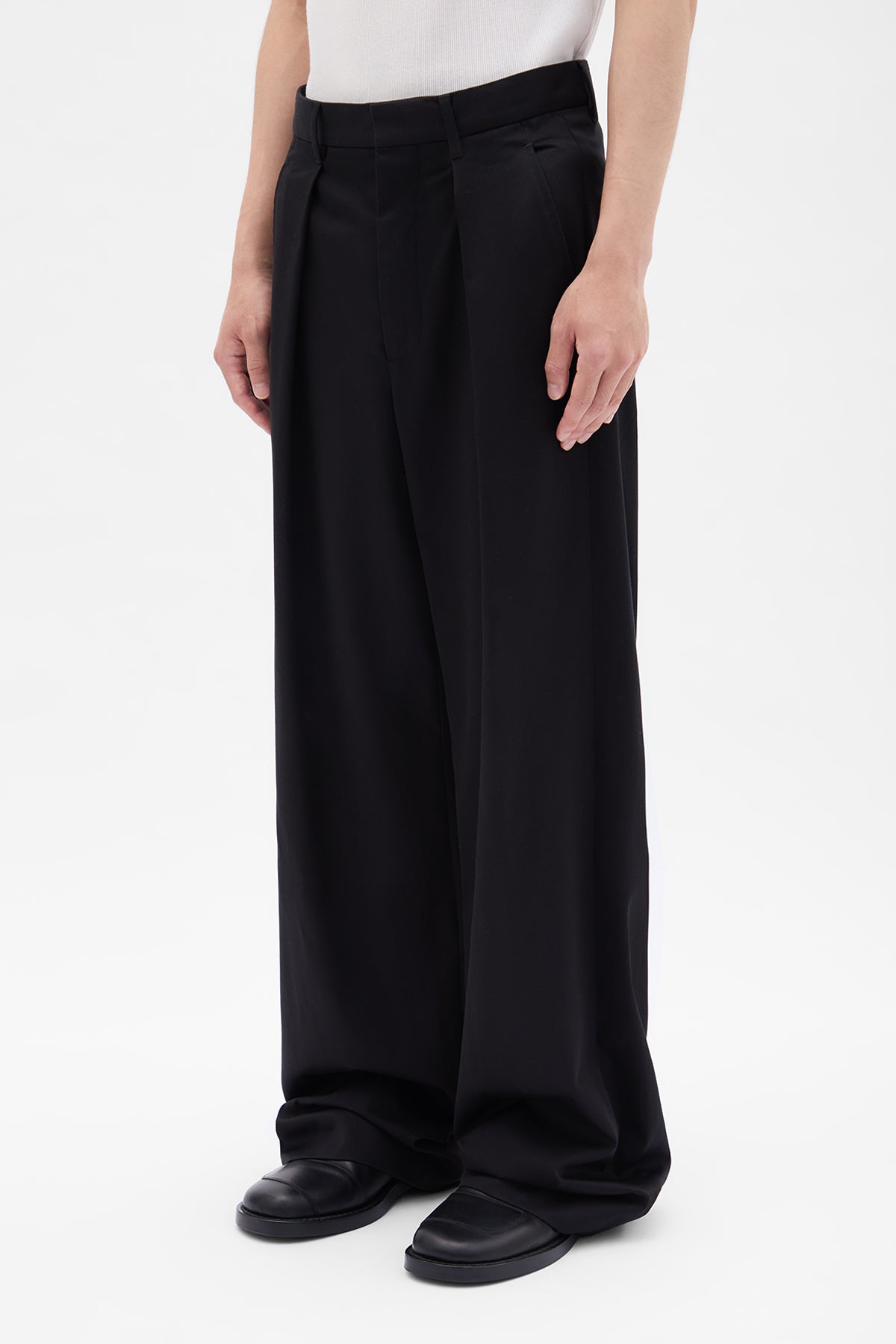 ANN DEMEULEMEESTER 2014SS 裾ベルベット切替パンツXS ボテル ワイドレッグ プリーツパンツ – Ann Demeulemeester