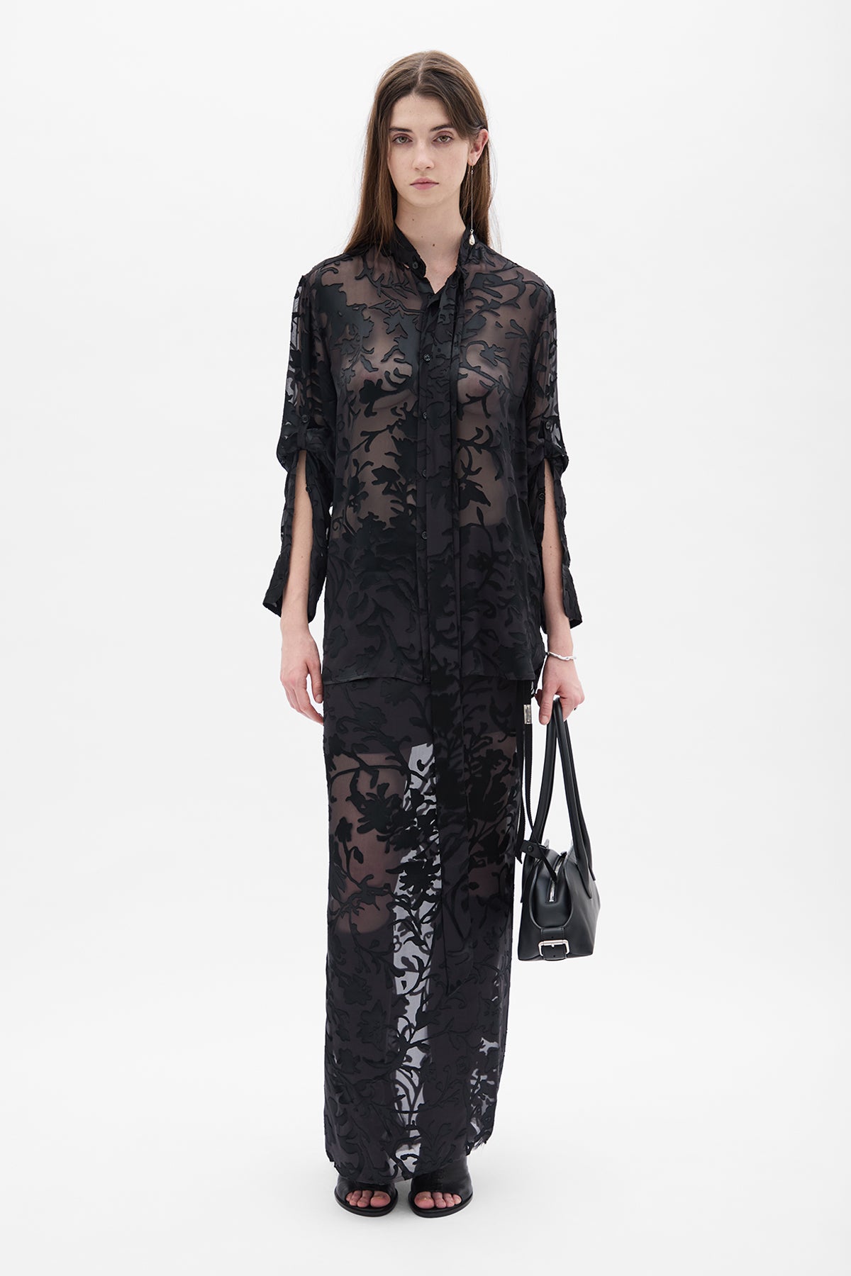 Dien Standard Collar Long Shirt with Foulard