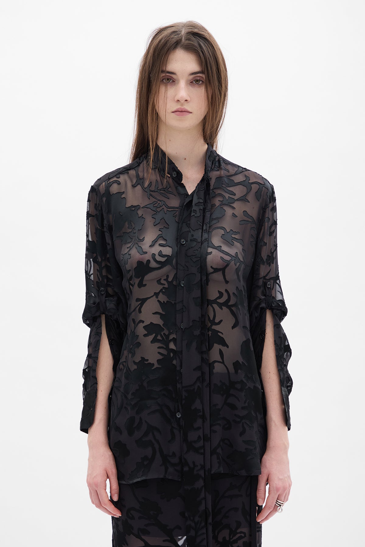 レア ANN DEMEULEMEESTER Shirt フリルシャツ Dien Standard Collar Long Shirt with Foulard – Ann Demeulemeester
