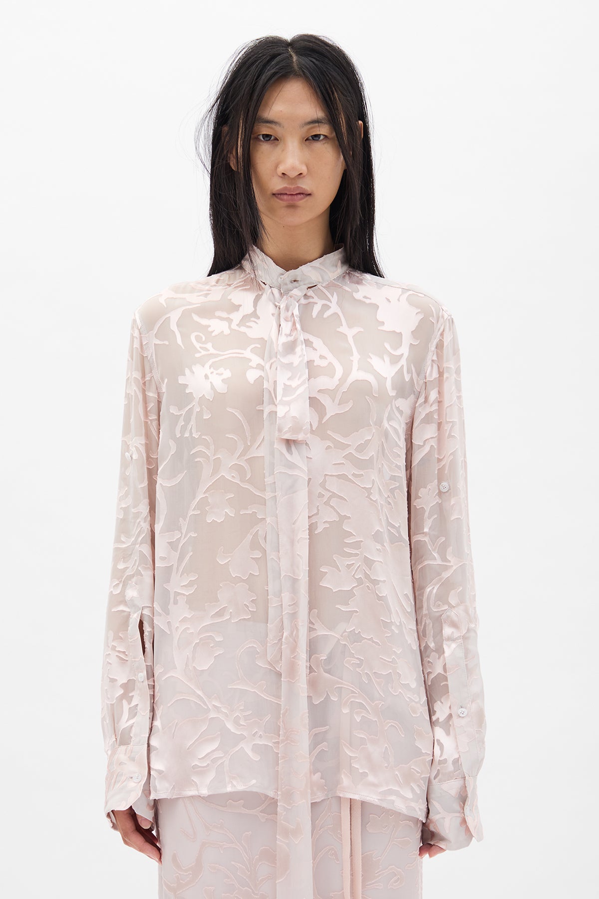 ANN DEMEULEMEESTER シルク　ストライプ タンクトップ 34 Dien Stand Collar Long Shirt – Ann Demeulemeester