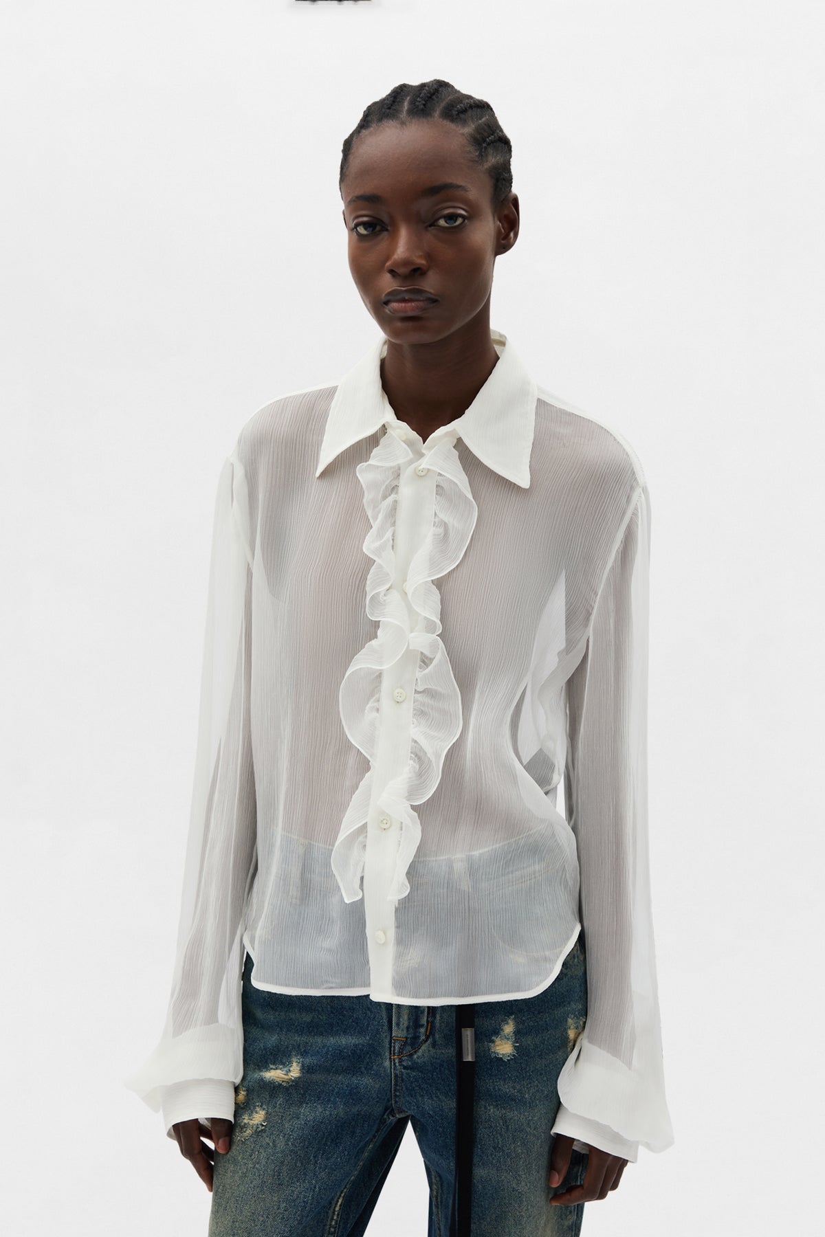 ANN DEMEULEMEESTER シルク　ストライプ タンクトップ 34 ANN DEMEULEMEESTER | IONA ASYMMETRICAL OVERSIZED SHIRT