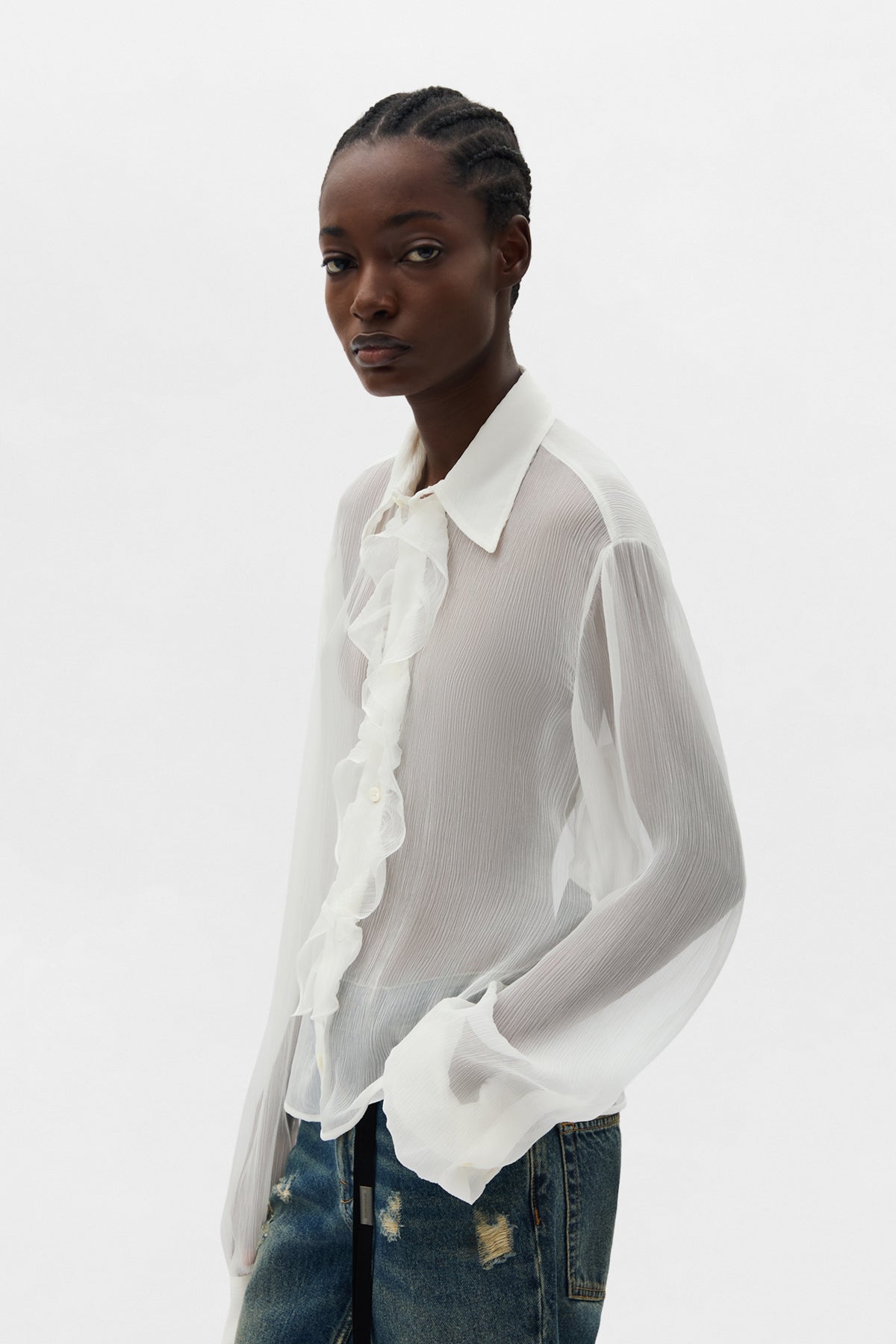 قميص إيرما رفيع ملائم مع كشكشة 