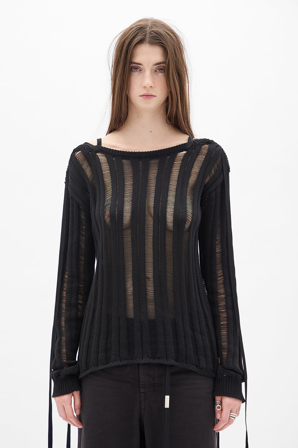 Pull court à mailles échelle Gala avec lacets 