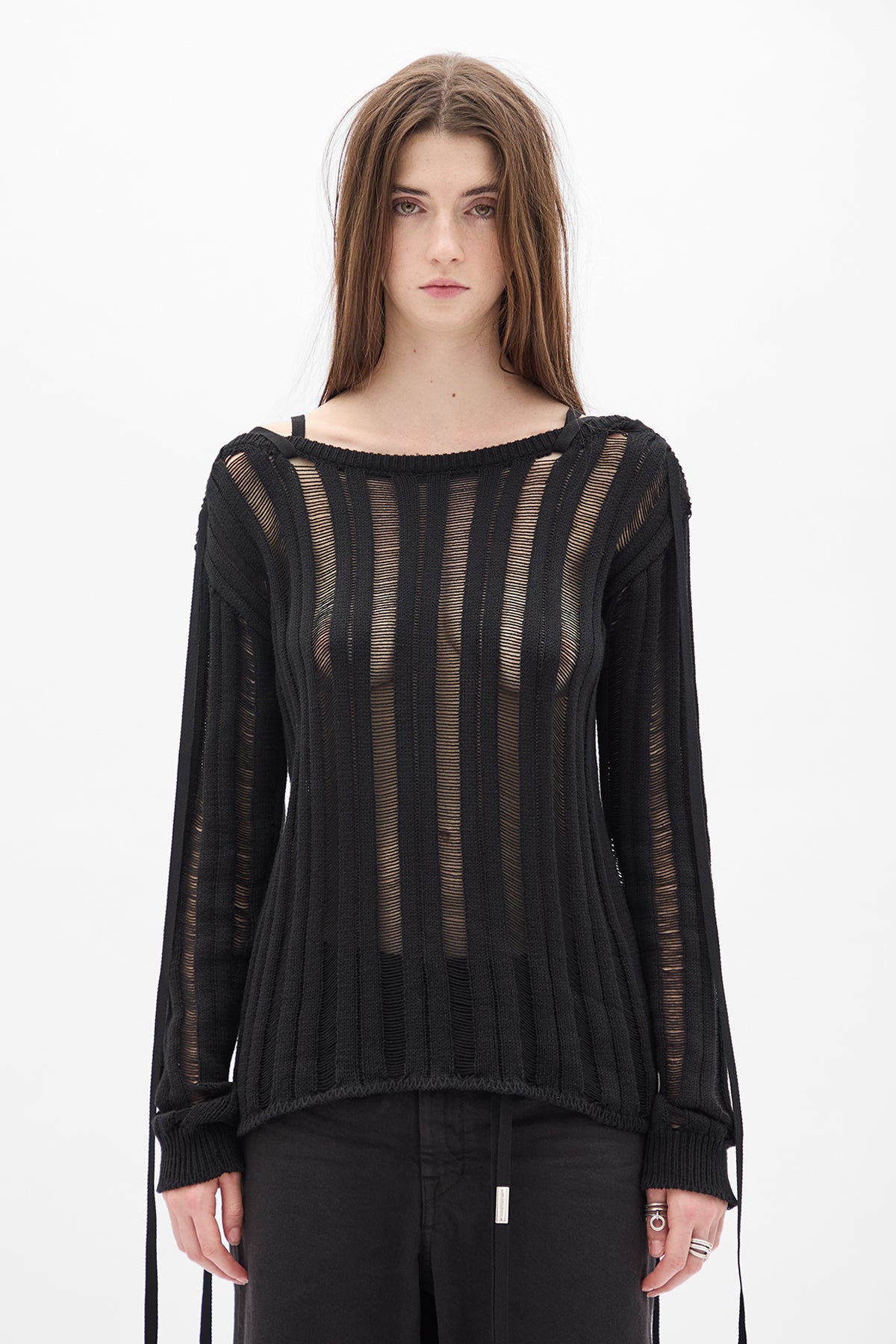 Gala Ladder Stitch Cropped Sweather With Laces