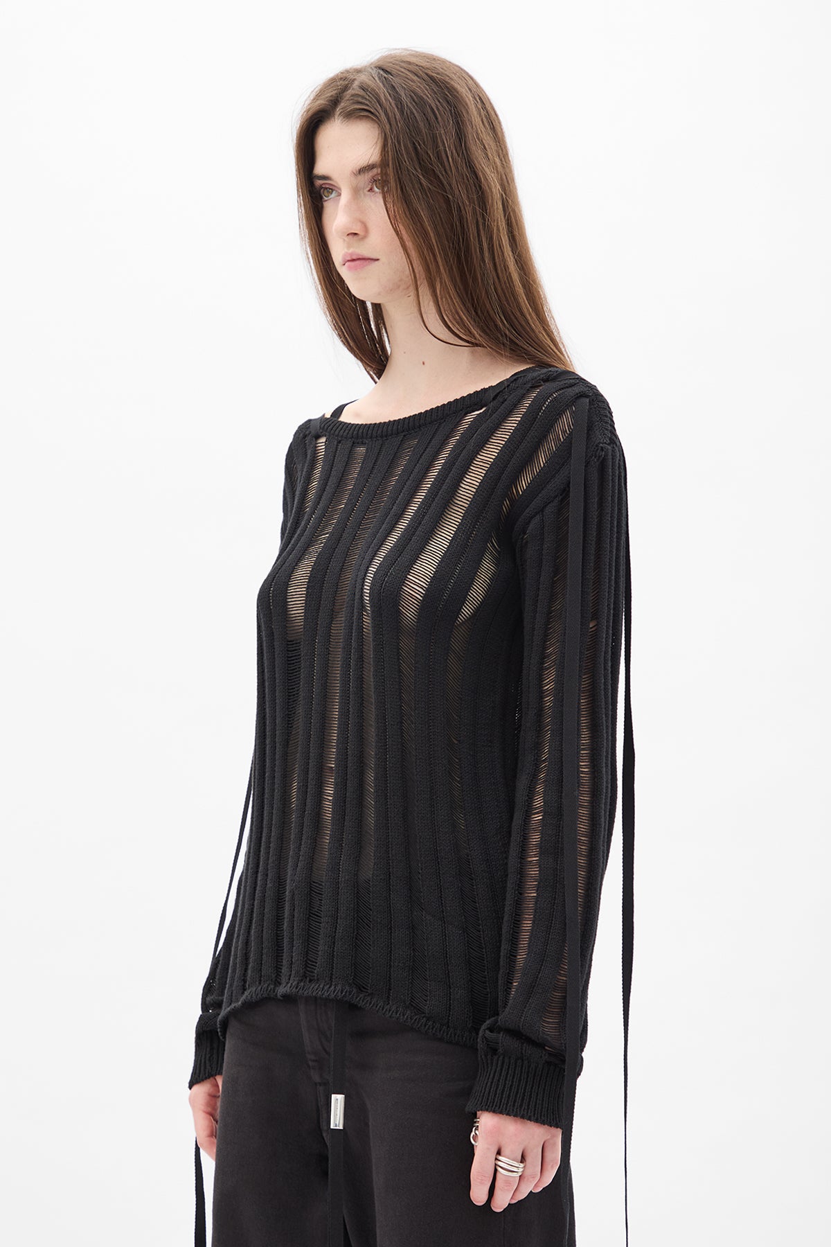 Gala Ladder Stitch Cropped Sweather With Laces