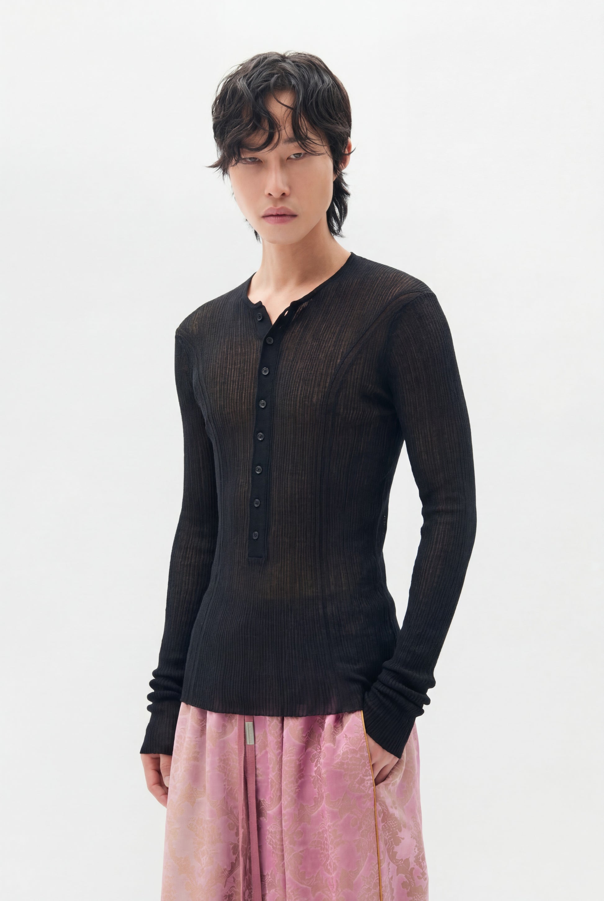 Bori Creponette Rib Fitted Serafino Knit Top