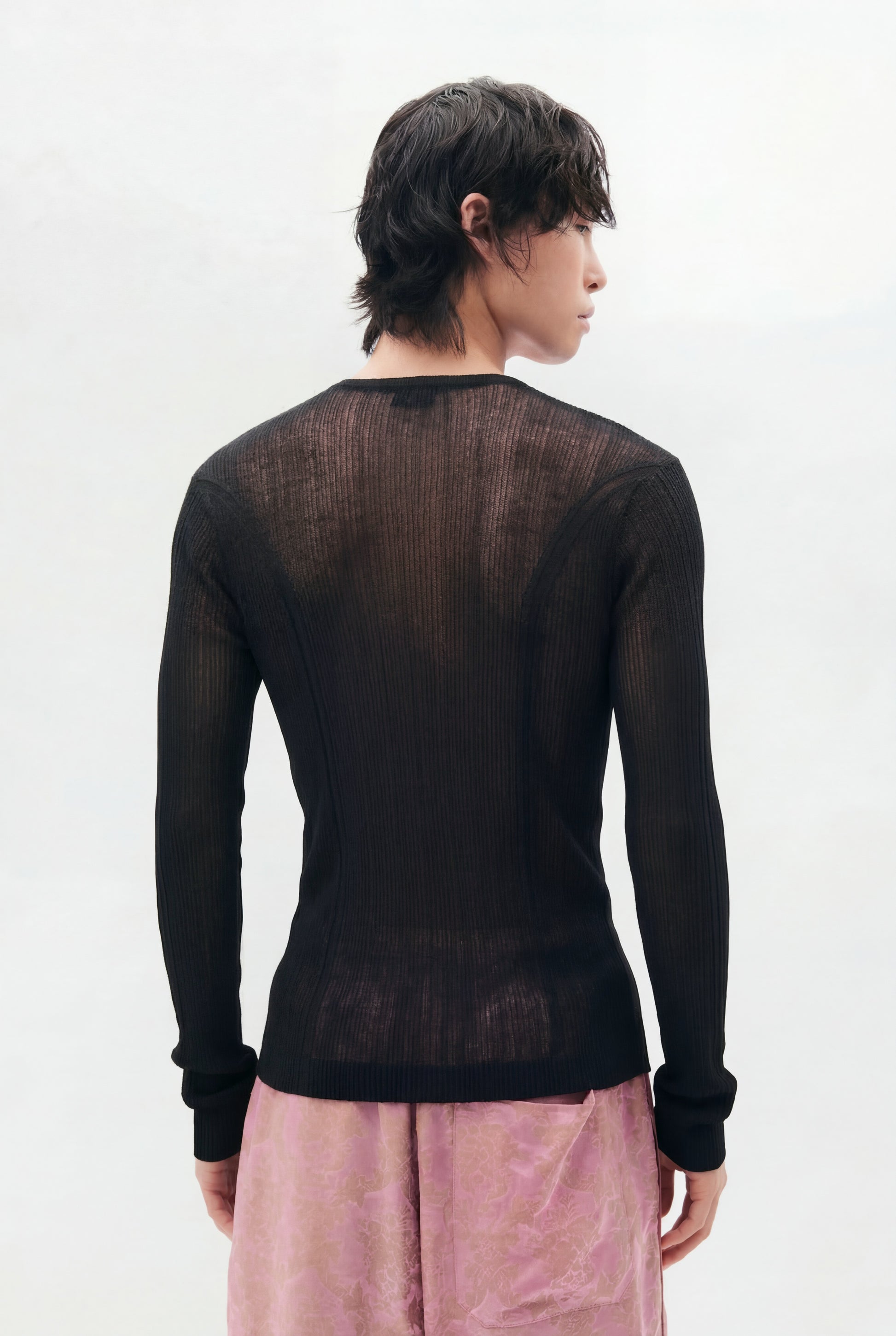 Bori Creponette Rib Fitted Serafino Knit Top