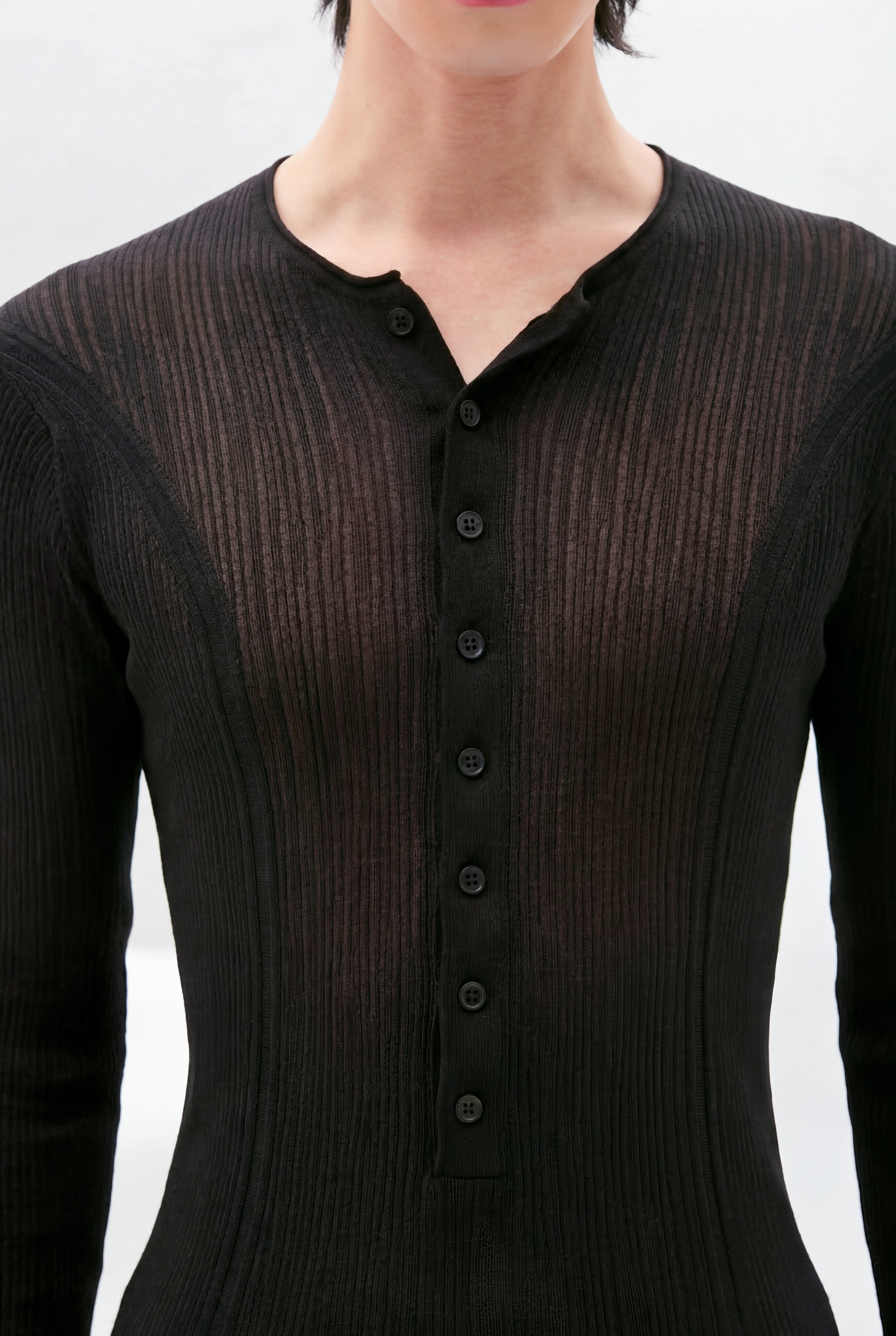 Bori Creponette Rib Fitted Serafino Knit Top