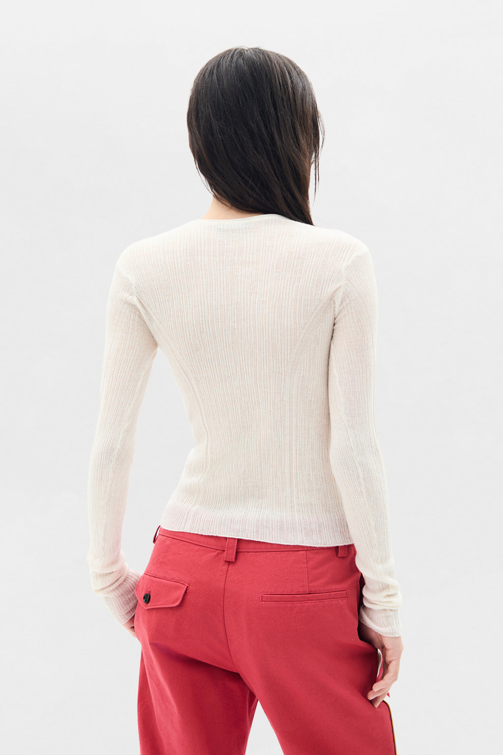 Miep Creponette Rib Fitted Serafino Knit Top