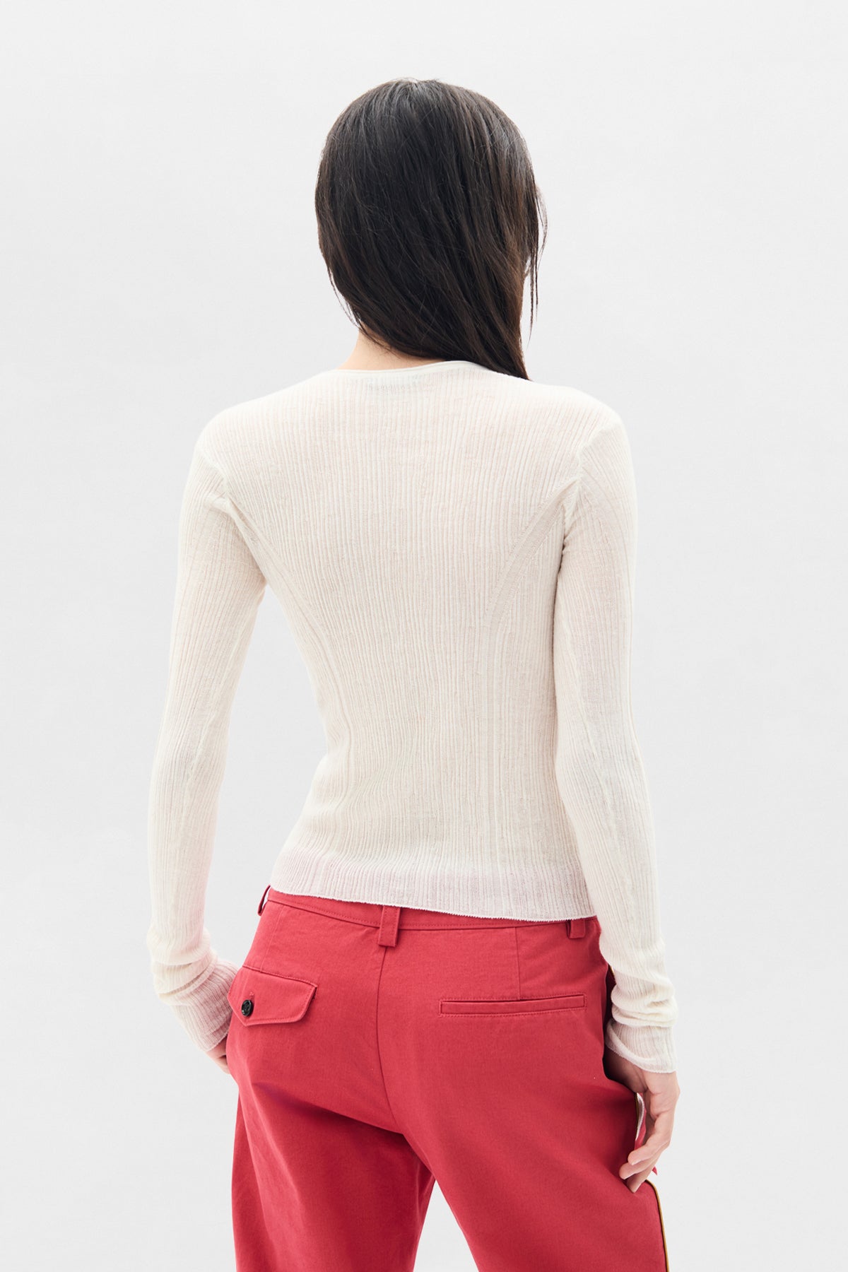 Miep Creponette Rib Fitted Serafino Knit Top