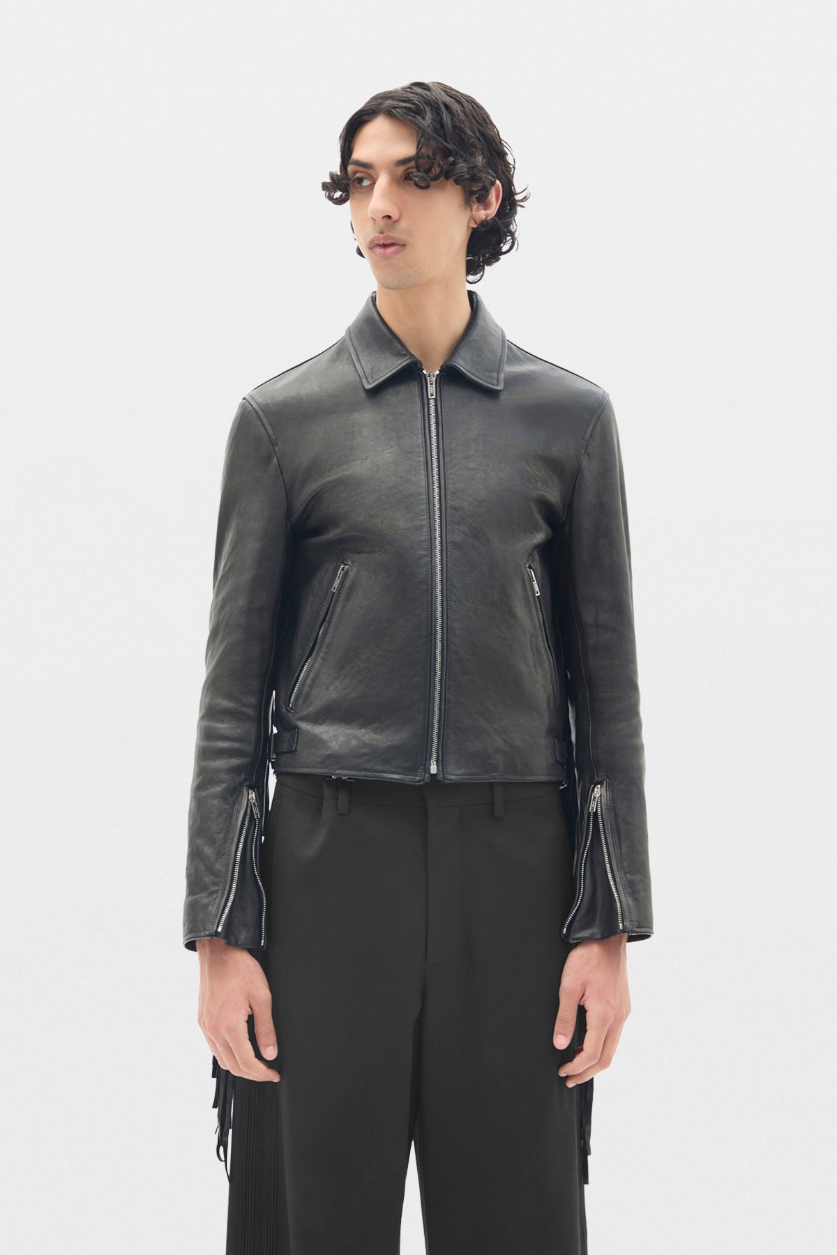 Karlo Slim Fit Zipped Biker With Fringes