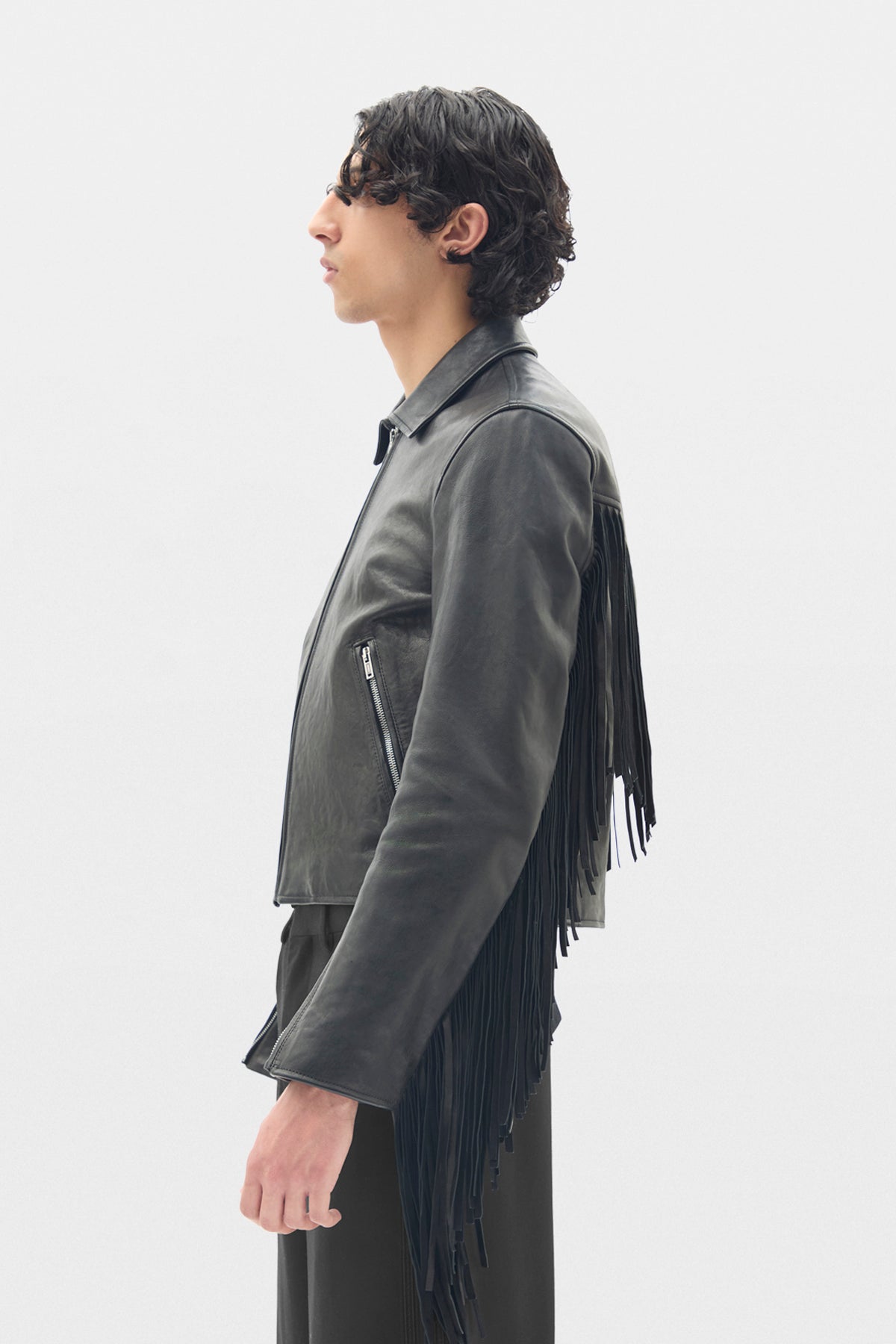 Karlo Slim Fit Zipped Biker With Fringes