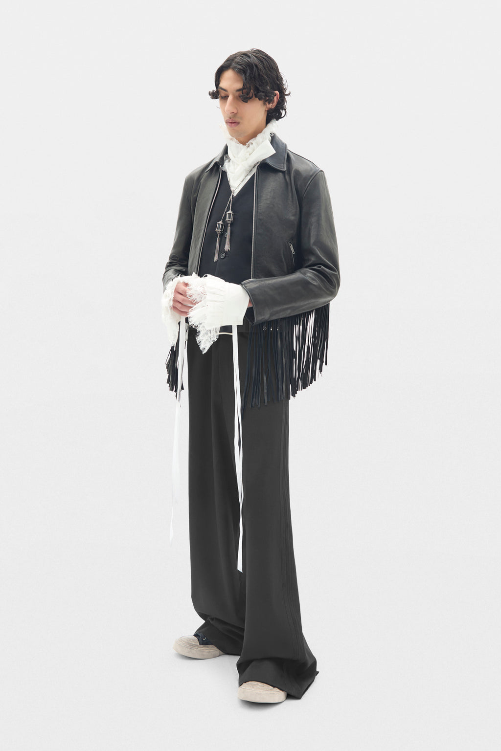 Karlo Slim Fit Zipped Biker With Fringes